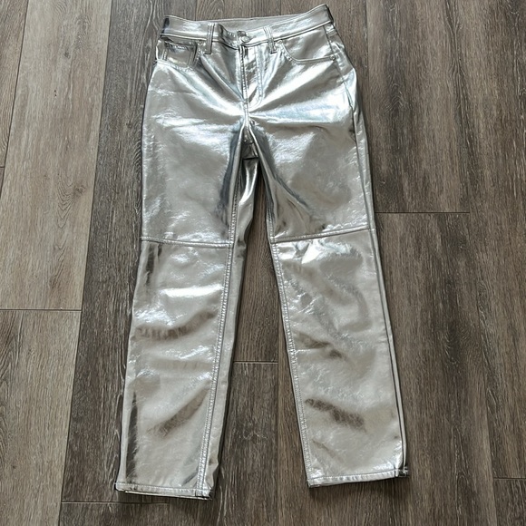GAP Denim - GAP Silver Faux Leather Pants Cheeky Straight High Rise Size 27| 4s